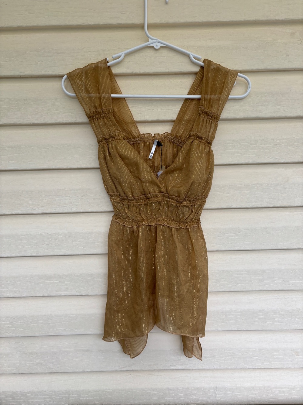 NWT Gold Metallic-Striped Sleeveless Romper with Smocked Waist
